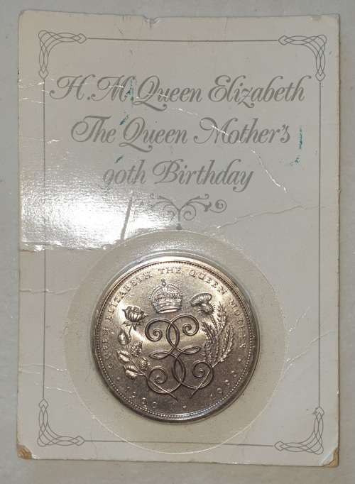 1990 Five Pounds, Commemorating The Queen Mother`s 90th Birthday, UNC on Royal Mint Card